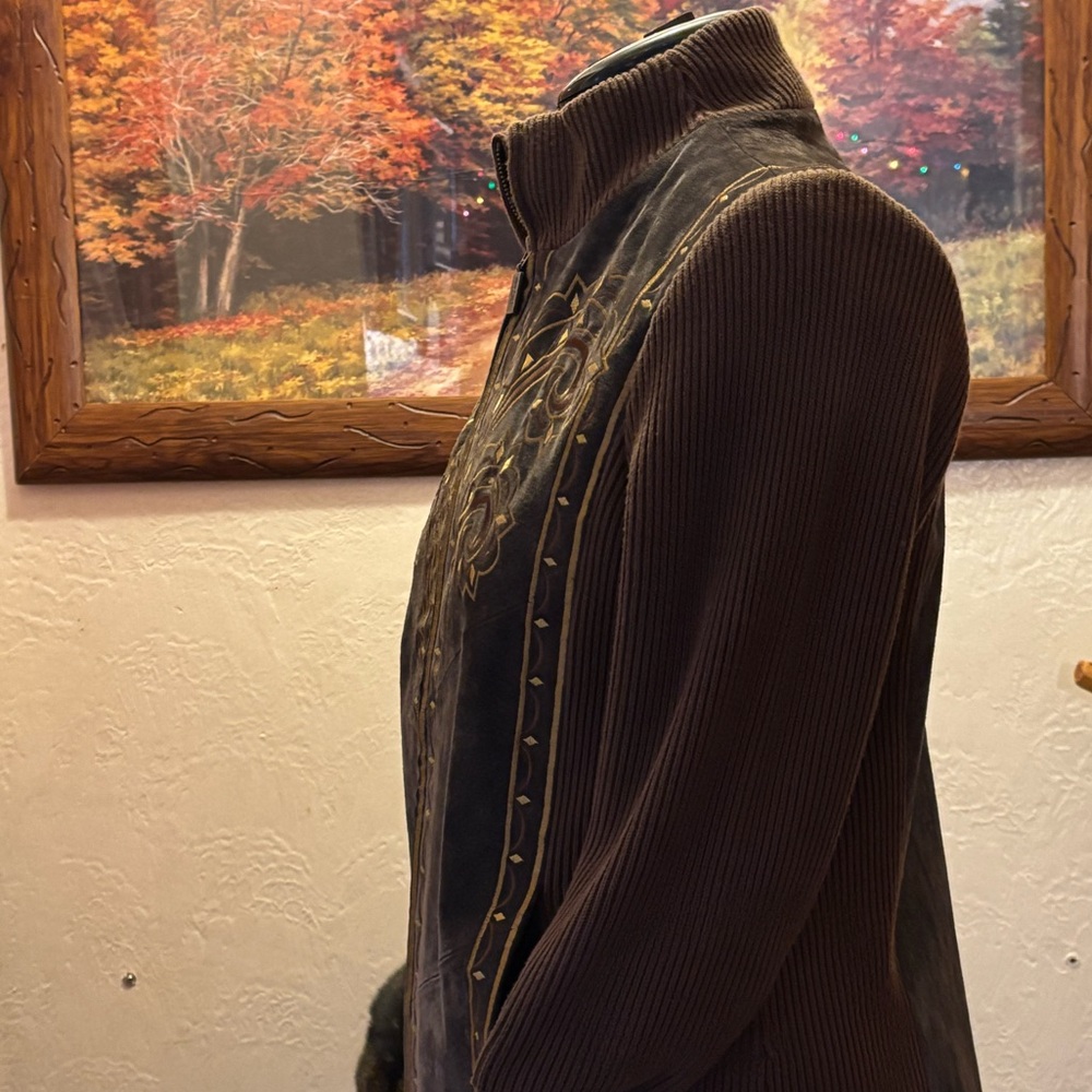 Bob Mackie Vintage Brown Leather Jacket with Gold Embroidery Size Small - Picture 7 of 12